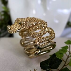 Unique Vintage Gold Dragon Clamper / Hinge Bracelet